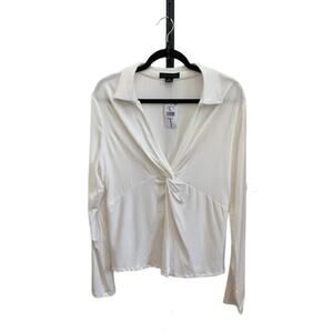 Sanctuary-Twist Front-Long‎ Sleeve-Blouse-Soft-Rayon-Blend-White-Women XL